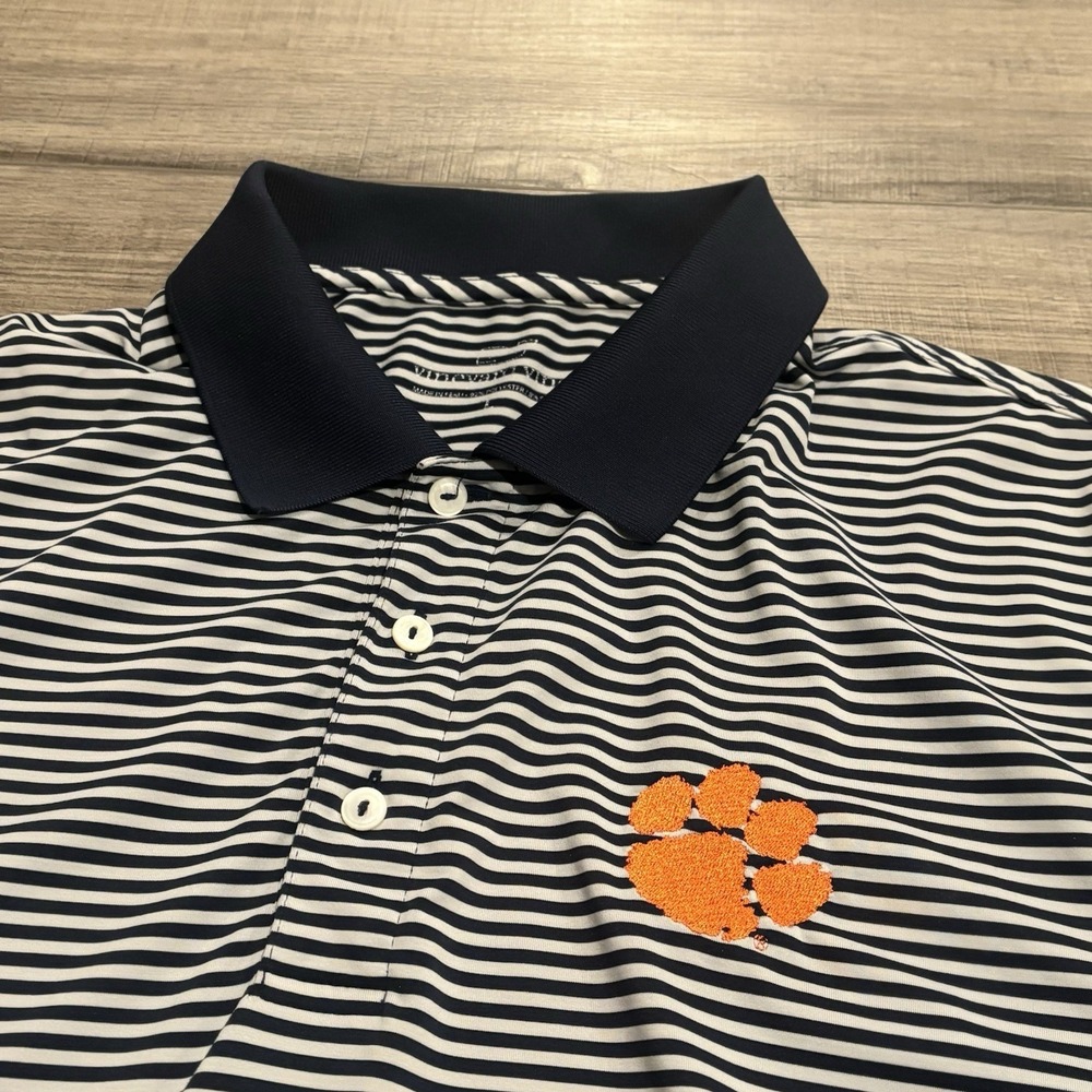 Vineyard Vines Clemon Tigers Striped Polo Men's Size Large Stretch Golf Preppy